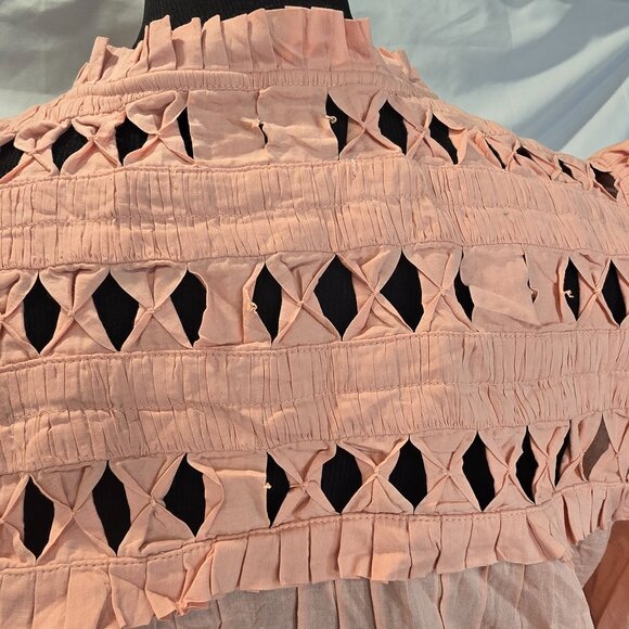 NWT Self Contrast Anthropologie Puff-Sleeve Blouse Size Medium Pink/Orange Paypa - Picture 10 of 10